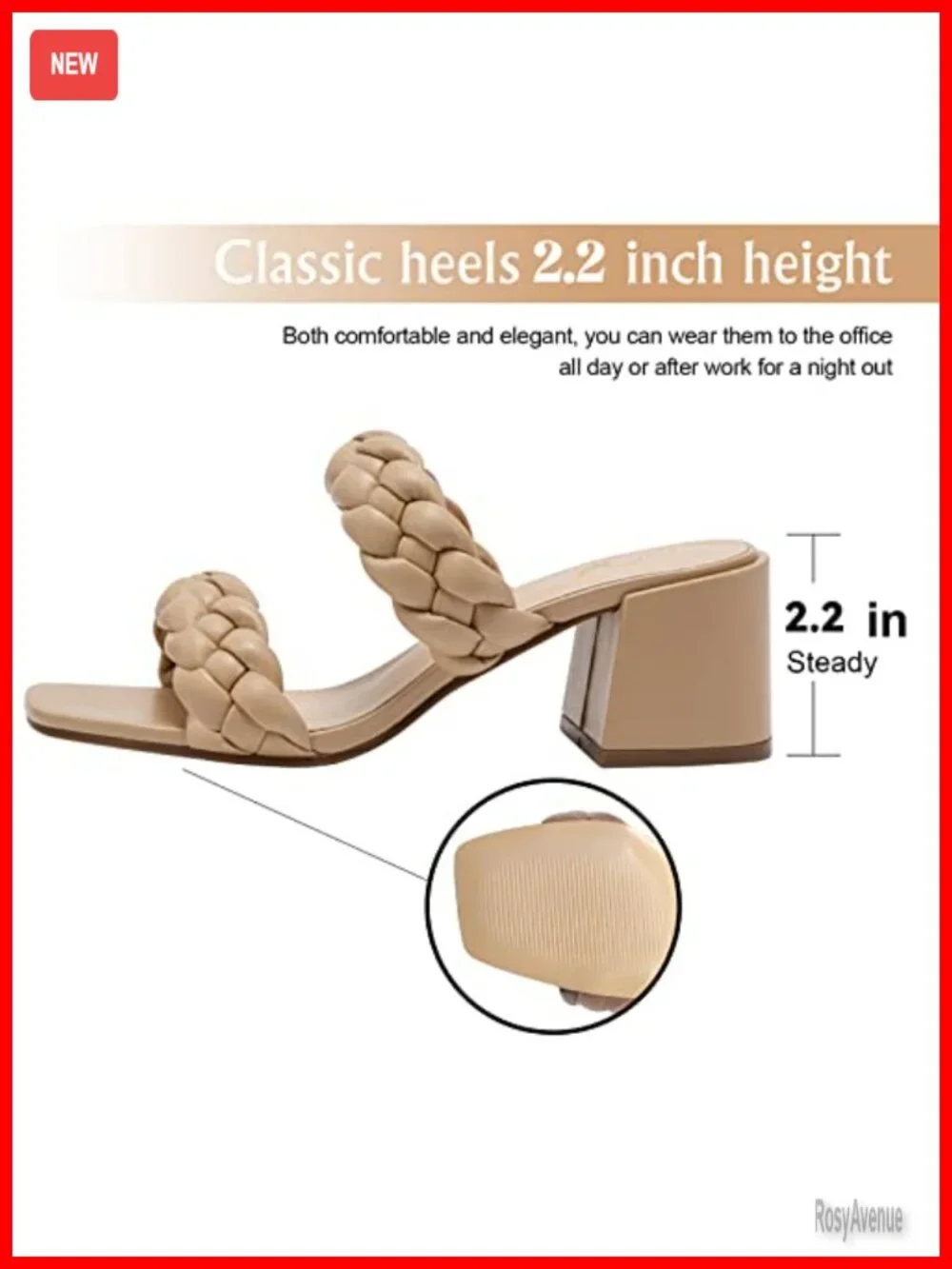 Braided Strap Square Toe Chunky Low Heeled Sandals Slip On Women's Shoes